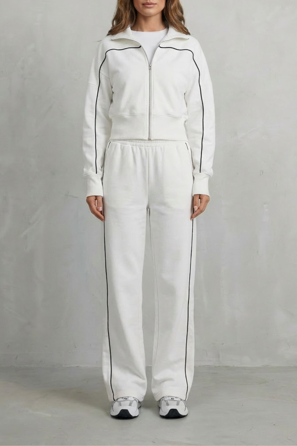 Savina – Urban Edge Piped Zip Jacket & Wide-Leg Pants Set