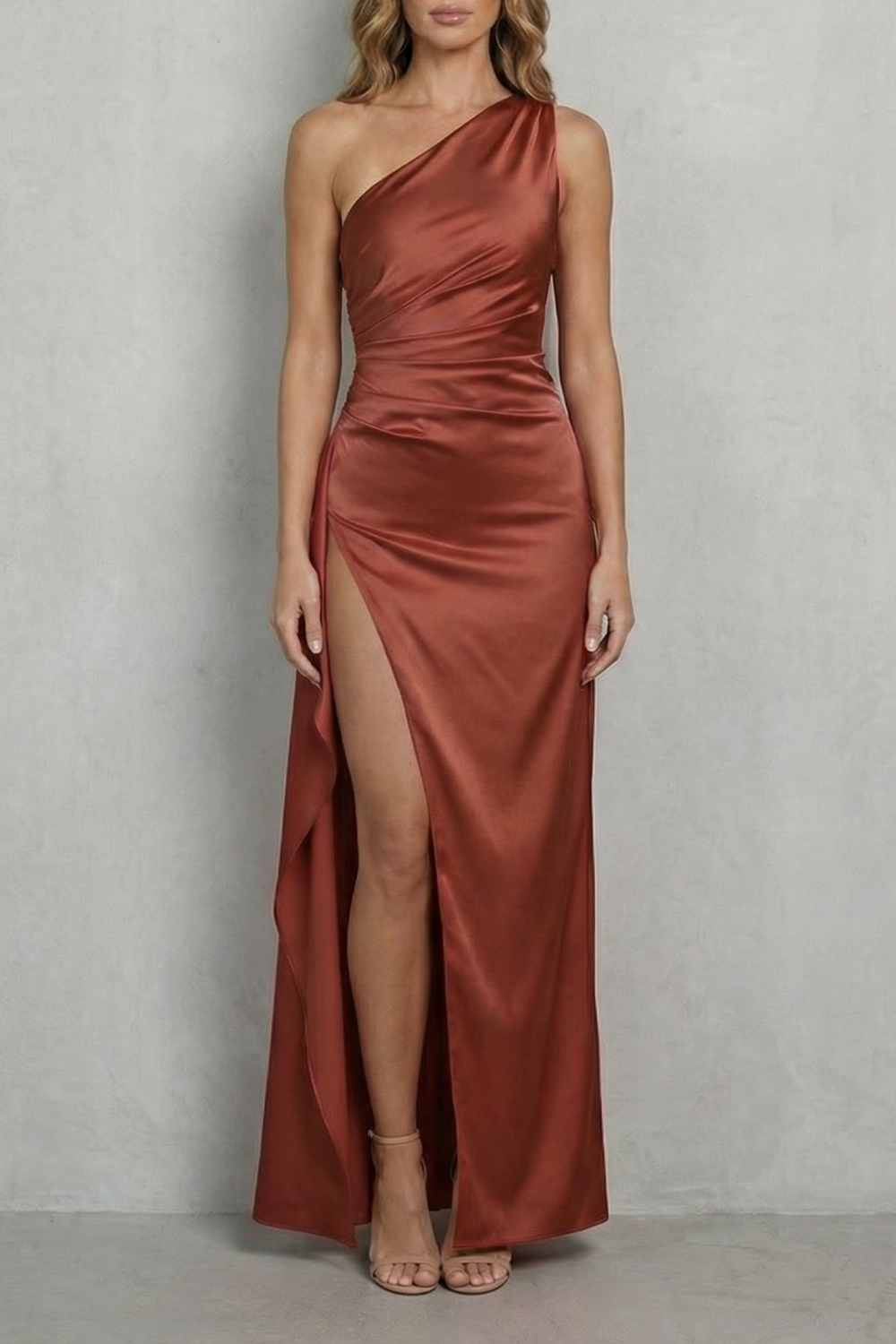 Scarlette – Liquid satin drape – One-shoulder evening gown