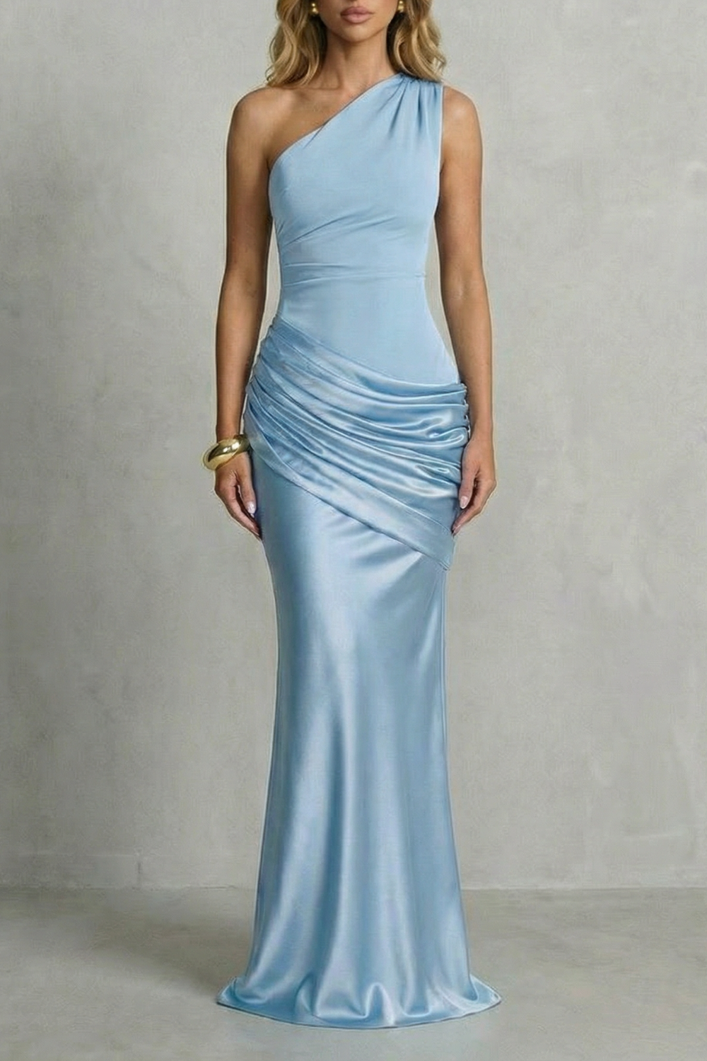 Seraphielle – Satin draped elegance – One shoulder maxi dress