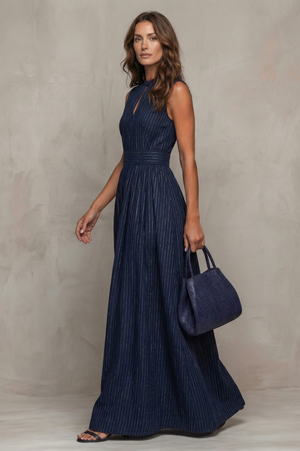 Seravelle – Striped elegant keyhole – Wide leg jumpsuit