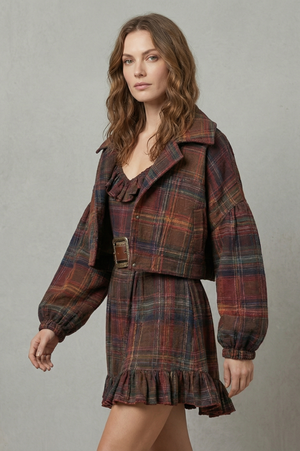 Valverine – Vintage plaid ruffle – Mini dress set