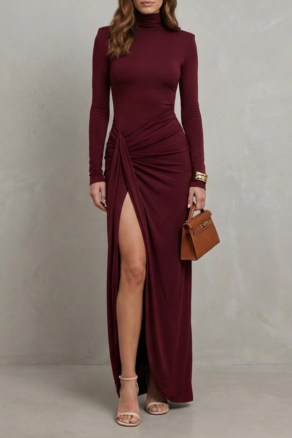Vanessa – Draped Waist High-Slit Dress – Sophisticated Evening Glamour