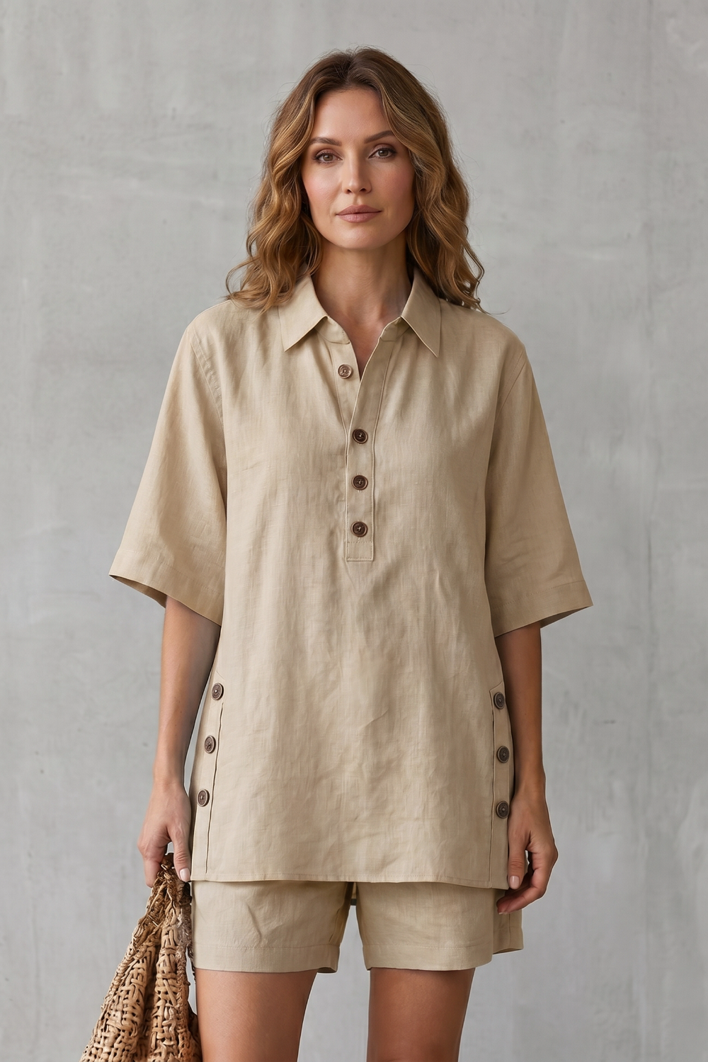 Verdelia – Relaxed button-detail comfort – Shorts set