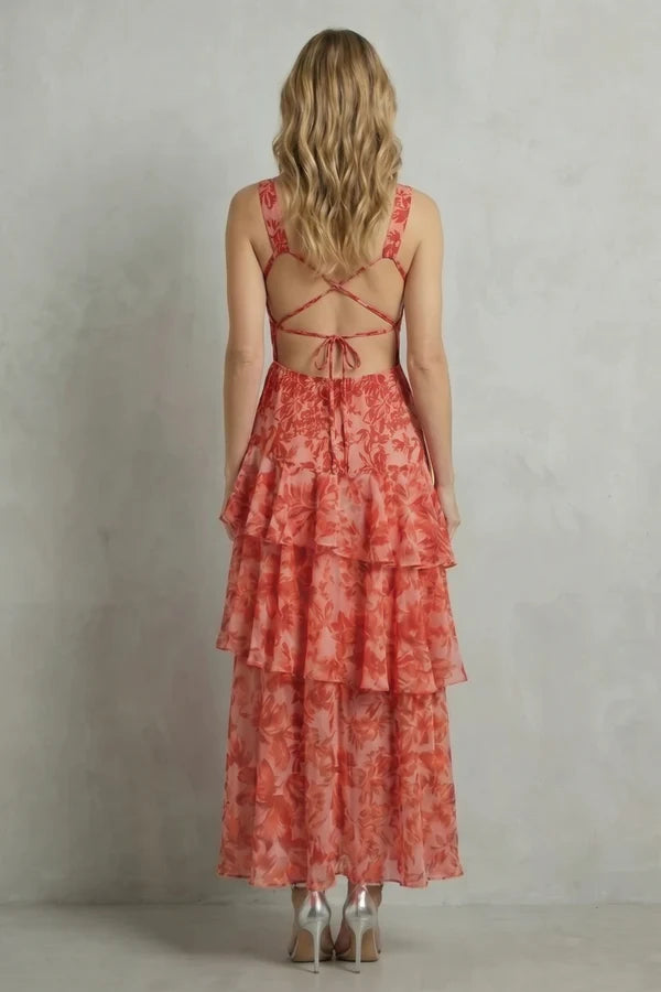 tiered chiffon maxi dress ASOS DESIGN tiered ruffle long sleeve chiffon maxi dress in floral print