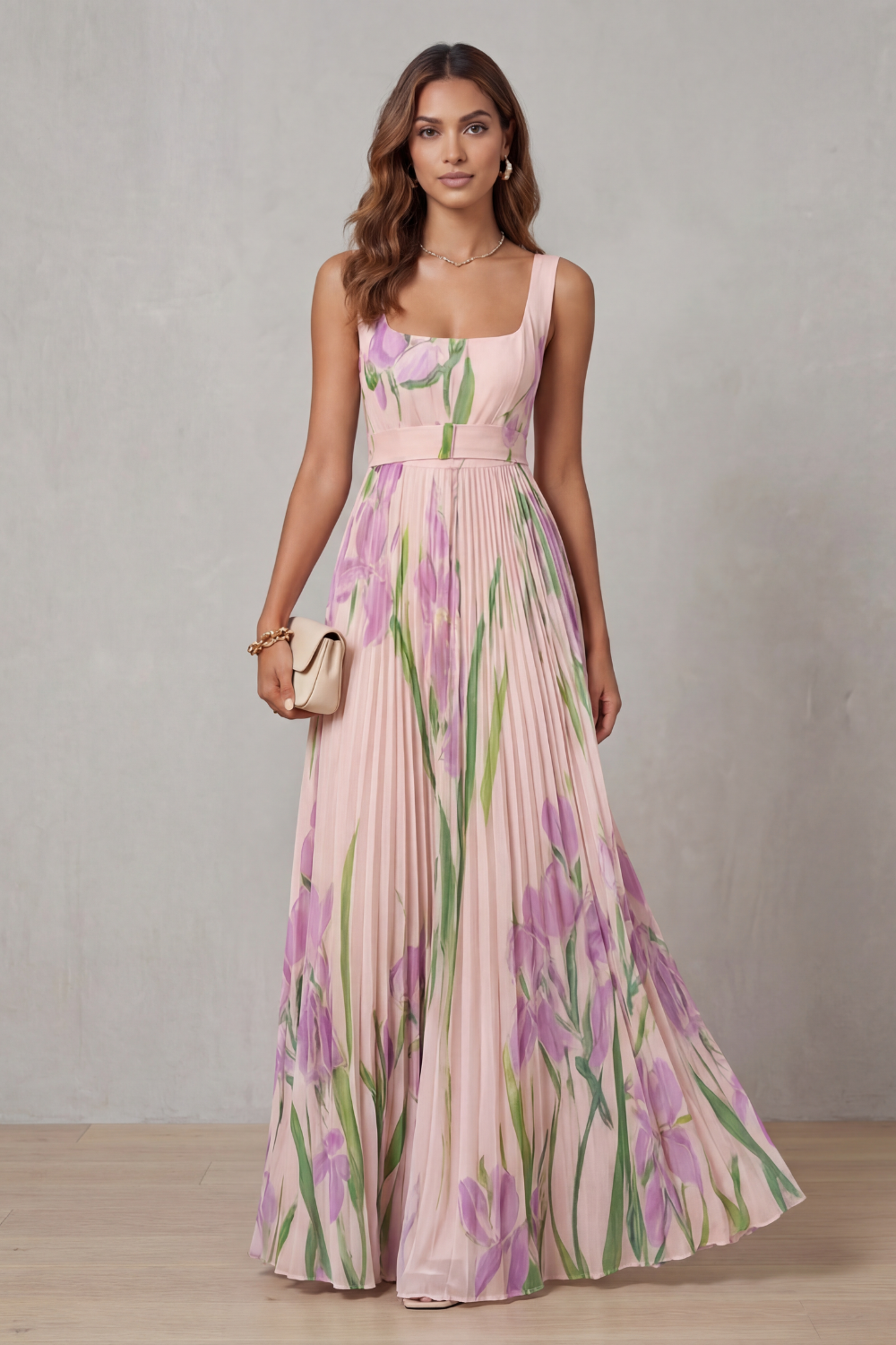 Watercolour floral – Pleated maxi dress