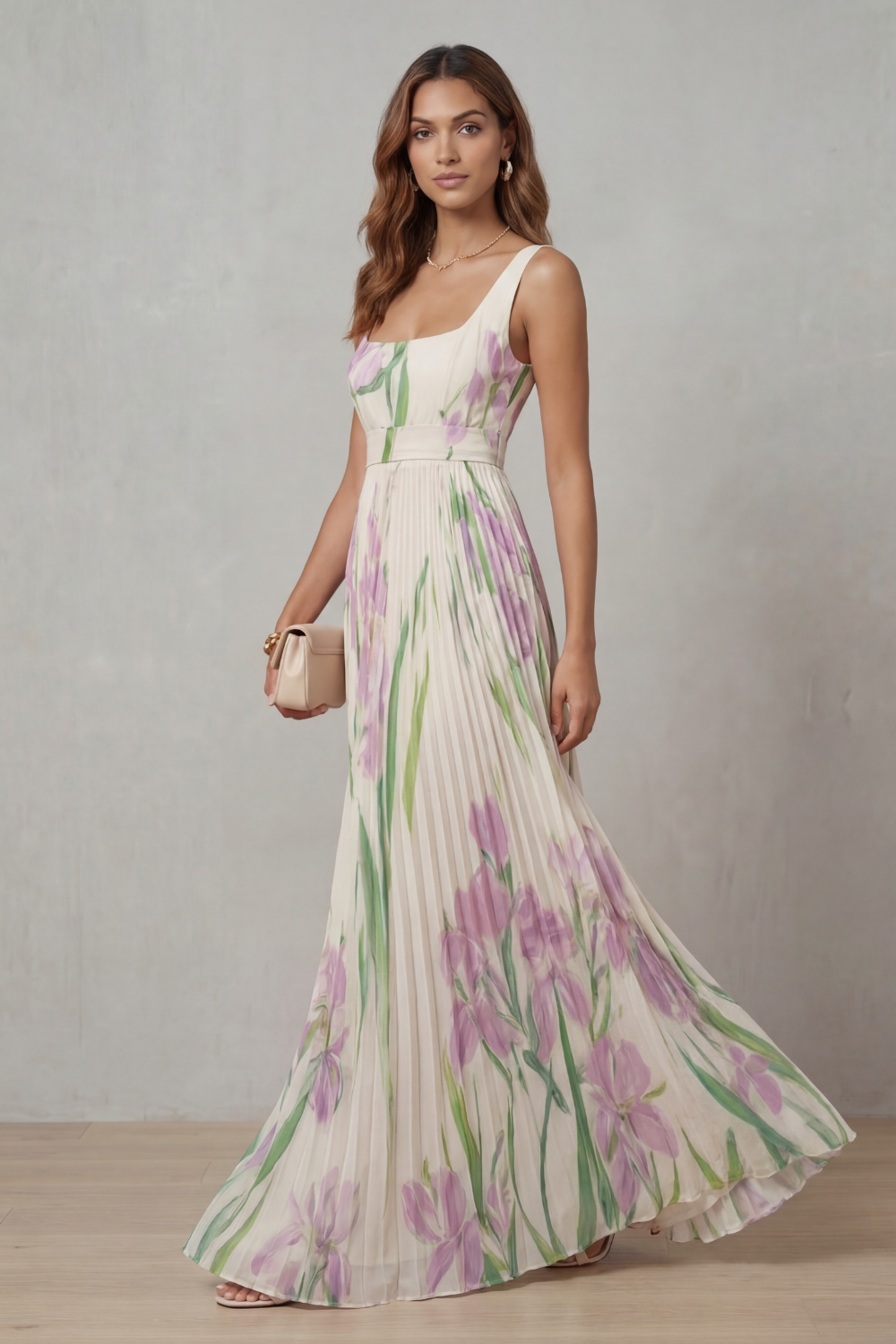 Vivienna – Watercolor floral – Pleated maxi dress