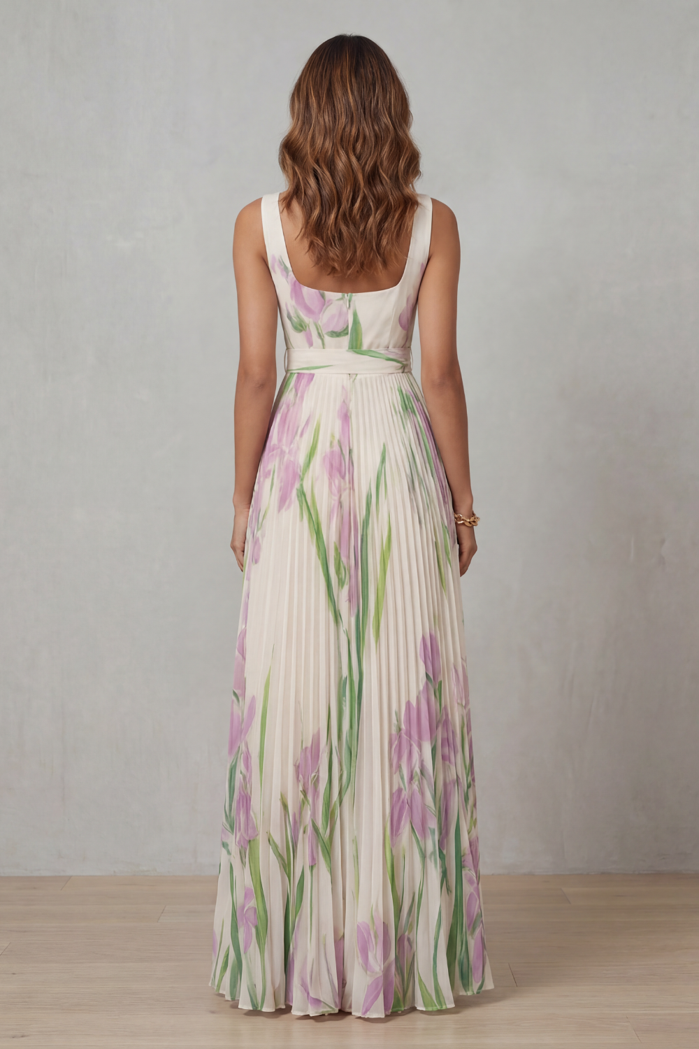 Watercolour floral – Pleated maxi dress