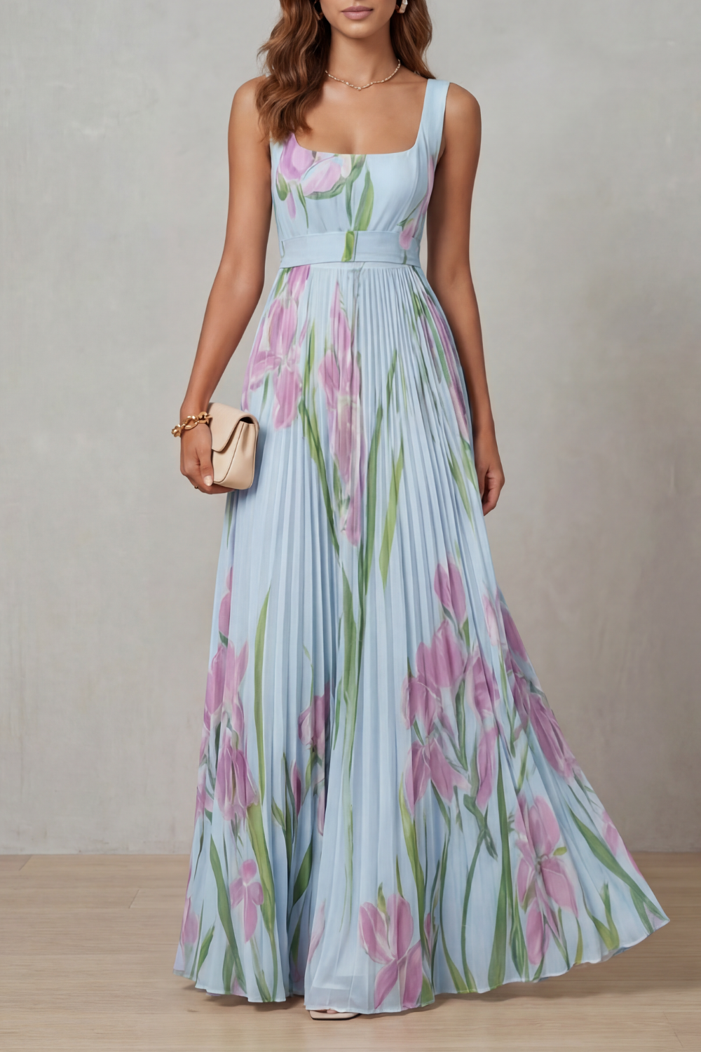 Watercolour floral – Pleated maxi dress