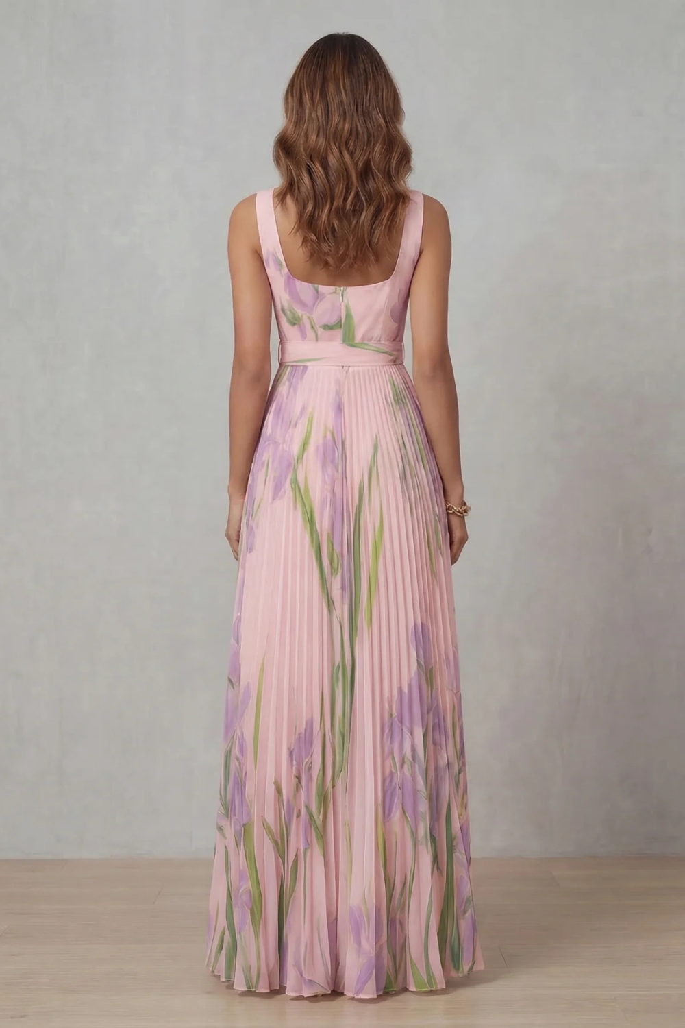 Vivienna – Watercolor floral – Pleated maxi dress