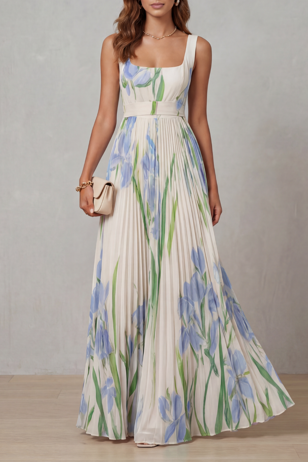 Vivienna – Watercolor floral – Pleated maxi dress